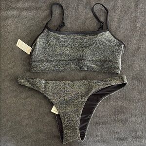 NWT Aerie Black Sparkle Bikini Set Size L